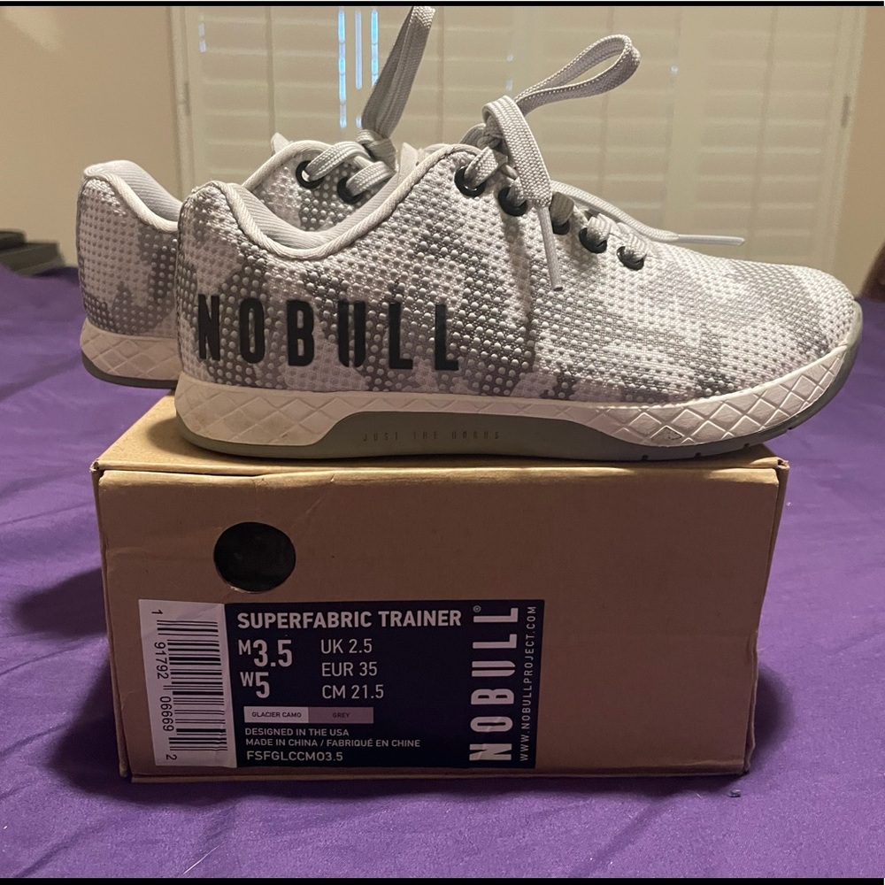 Nobull Snow camo grey/white womens XFIT tennis size 5